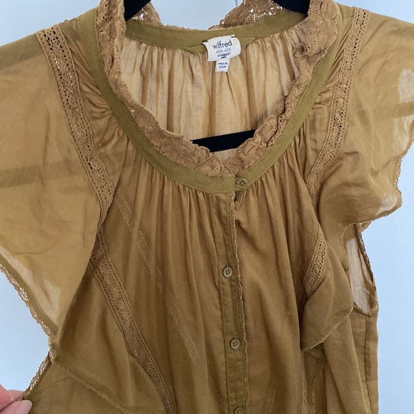 Wilfred. Cotton & silk green prairie style dress. Full button up. High neck. XXS - Picture 2 of 4